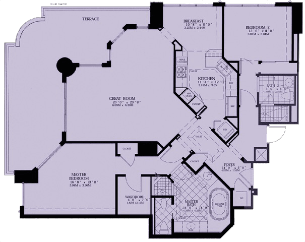 Turnberry Place Floor Plan A - 1 bedroom 1,556 sq ft
