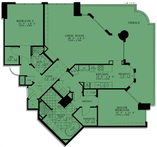 Turnberry Place Floor Plan B - 2 bedroom 1,712 - 2,050 sq ft