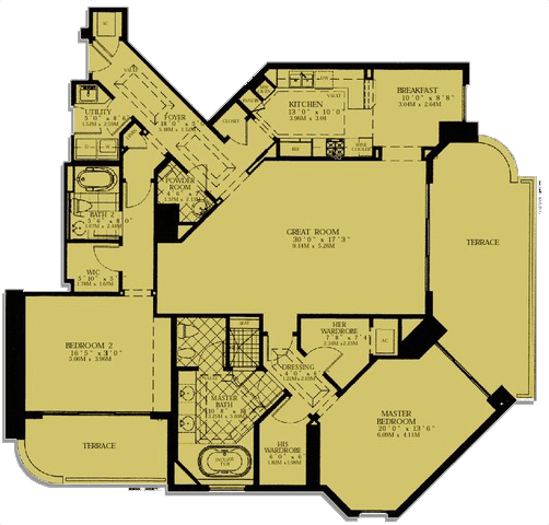Turnberry Place Floor Plan C - 2 bedroom 2,050 sq ft