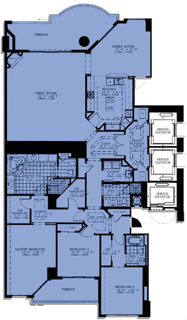 Turnberry Place Floor Plan ER - 3 bedroom 3,500 sq ft