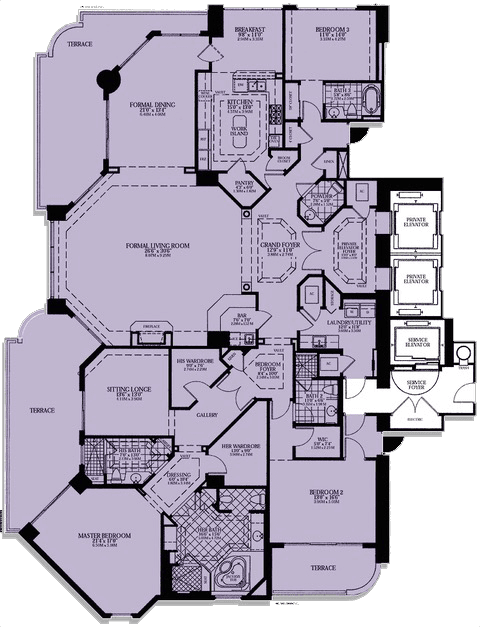 Turnberry Place Floor Plan F - 4 bedroom 4,103 - 5,000 sq ft