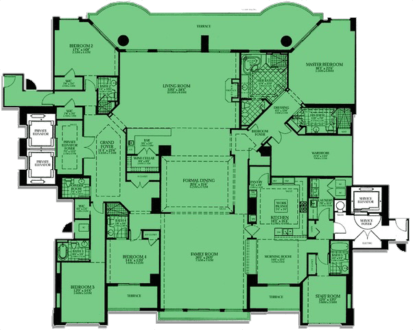Turnberry Place Floor Plan H - 4 bedroom 6,421 - 9,000+ sq ft